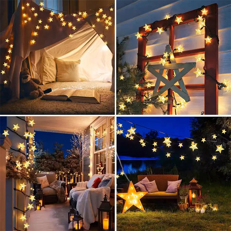 Outdoor Solar Star String Lights - Weatherproof Fairy Lights