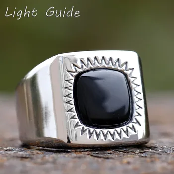 2024 new Stainless Steel Fashion Turkey Square With Black Zircon Ring Geometric For Anniversary Party Wedding Men's Anels Luxury