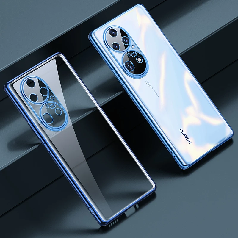 

Plating Frame Phone Case For Huawei P30 P40 P50 Mate 20 30 40 Pro Soft TPU Clear Back Cover T18
