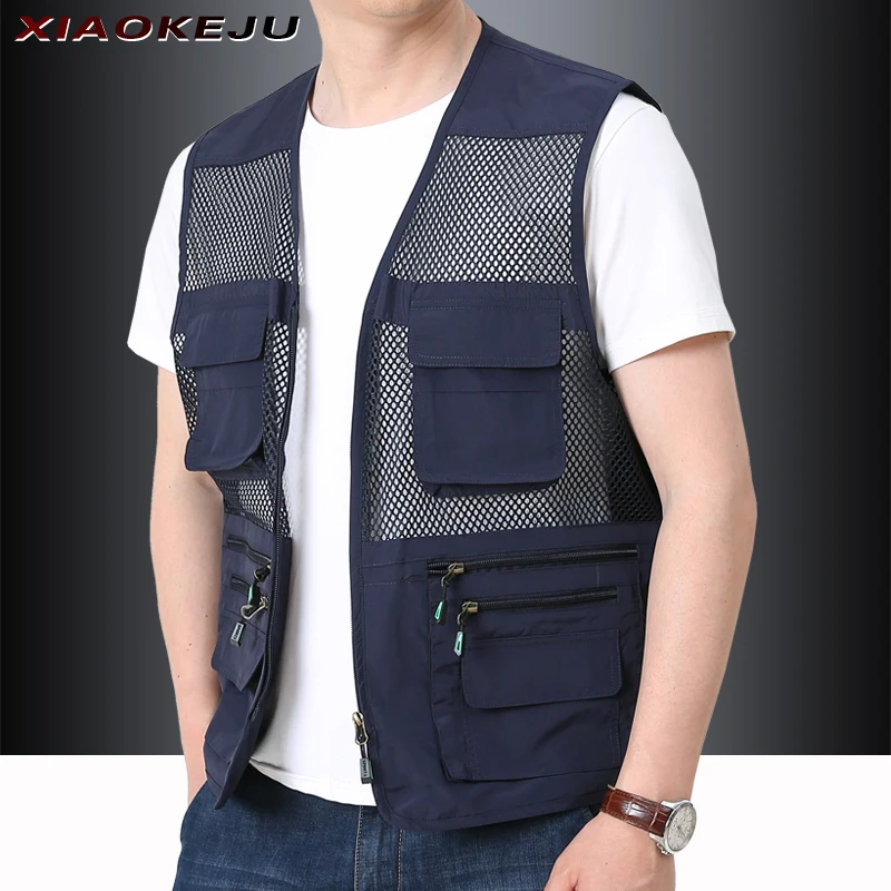 Free Men's Clothing Shipping Summer Vest Hunting Man Multi-pocket Mesh Sleeveless Jacket Embroidered Coat Climbing Work Vests