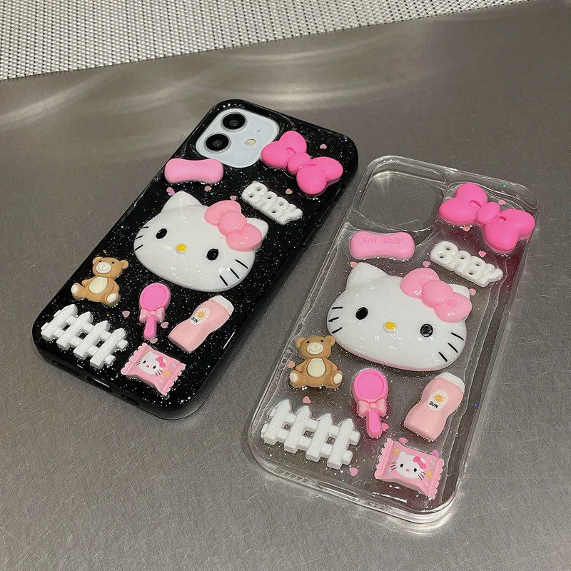 Sanrio Hello Kitty Ins 3D Bow Baby Phone Case For iPhone 15 14 13 Pro Max 11 12 Pro 7 8 Plus XR XS Max Cute Cover Y2K Anti Fall