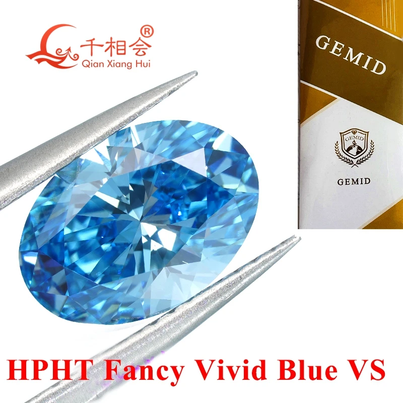 

A HPHT diamond Fancy vivid blue color 1.504ct VS1 clarity oval shape GEMID certificated lab grown diamond loose stone