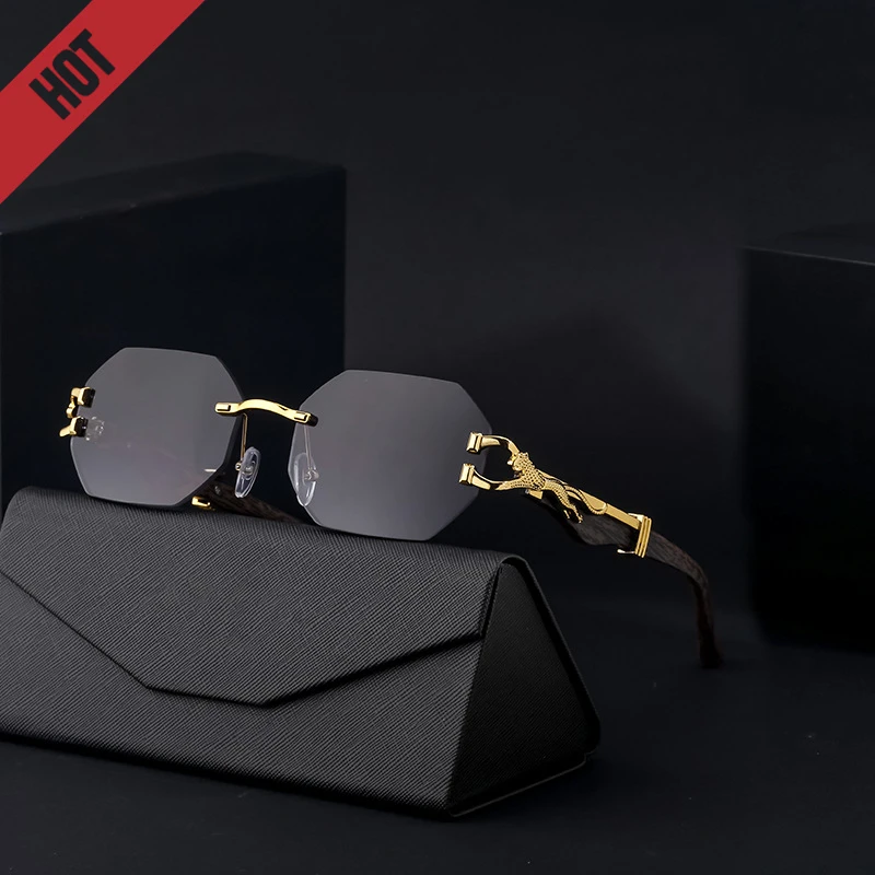 

KLASSNUM Men Luxury Brand Designer Sunglasses Vintage Octagon Rimless Sun Glasses Women Anti UV400 Eyewear Shades Goggles 2023