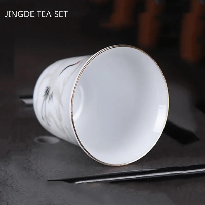 1Pc Antique Ceramic Teacup Travel Portable White Porcelain Tea Cup Boutique Hand Painted Flowers Tea Bowl Household Tea Set