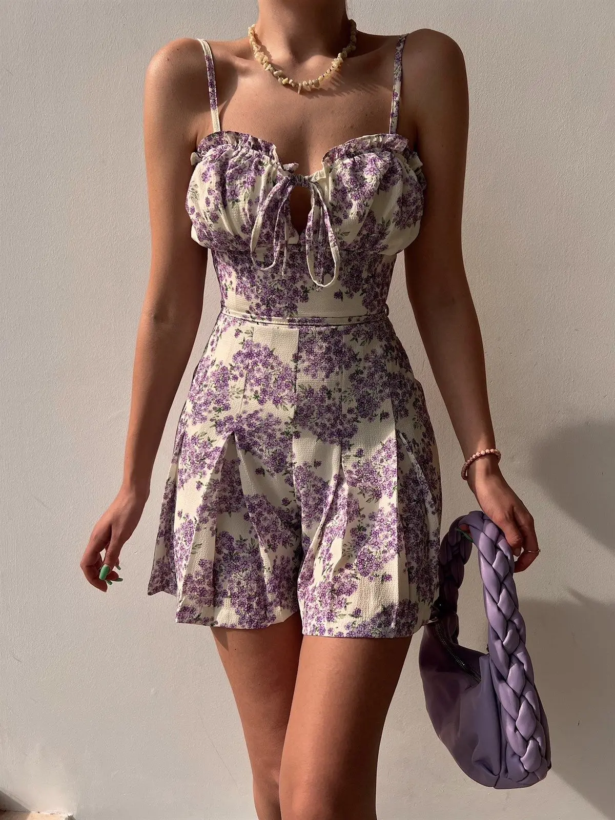 

Y2K Female Playsuits Short Jumpsuits Print Straps Lace-up Loose Wild Leg Open Back Skirt Party Street Sweet Chic Style S-XL