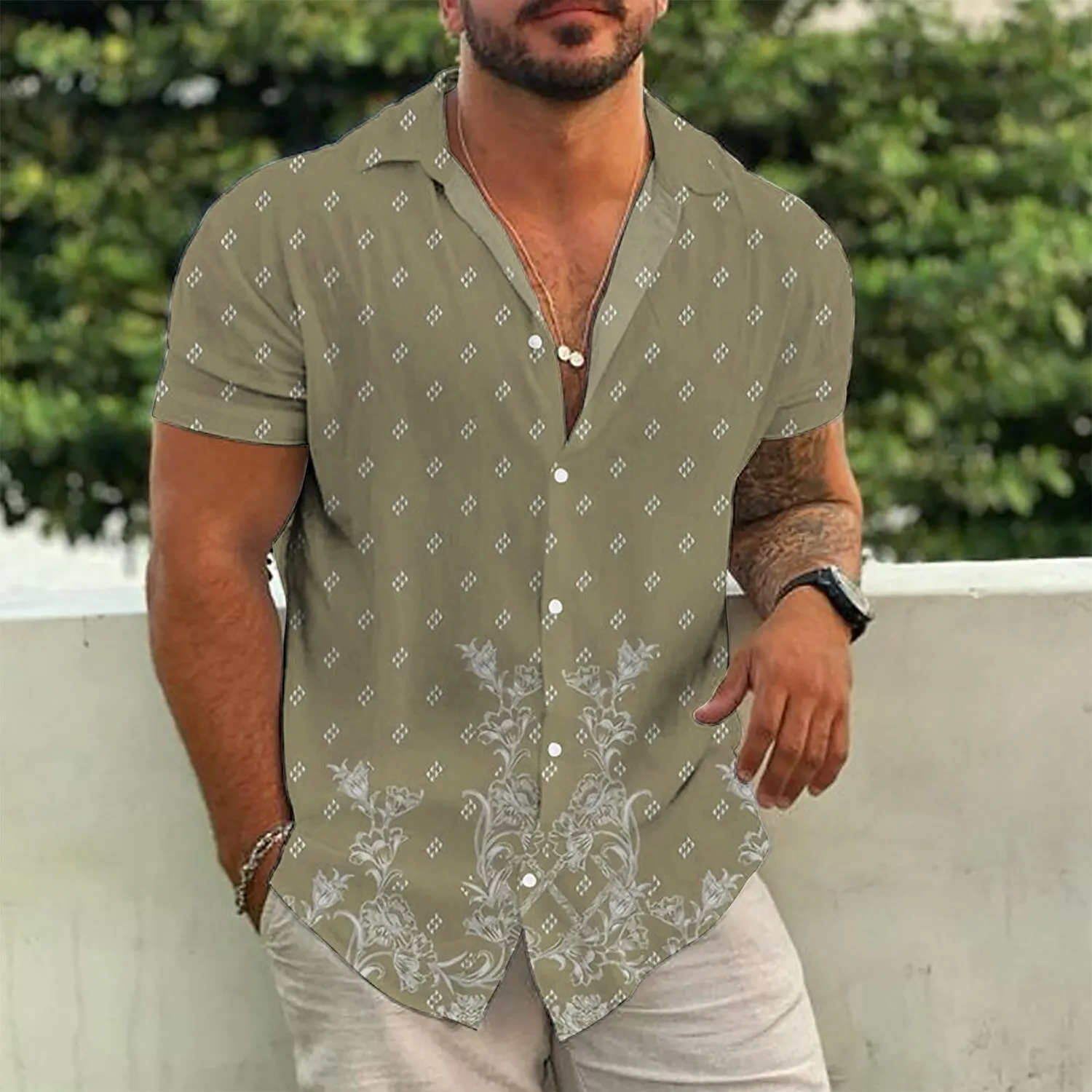 2023 new summer men's European size 3D printed Hawaiian short-sleeved shirt cardigan fashion trend large size men's shirt