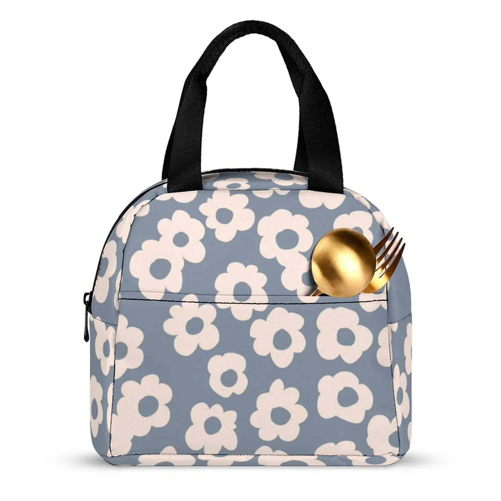 Custom Pattern Tote Lunch Bags for Women Beautiful Flowers  Print Portable Meal Bag Picnic Travel Breakfast Box Office School