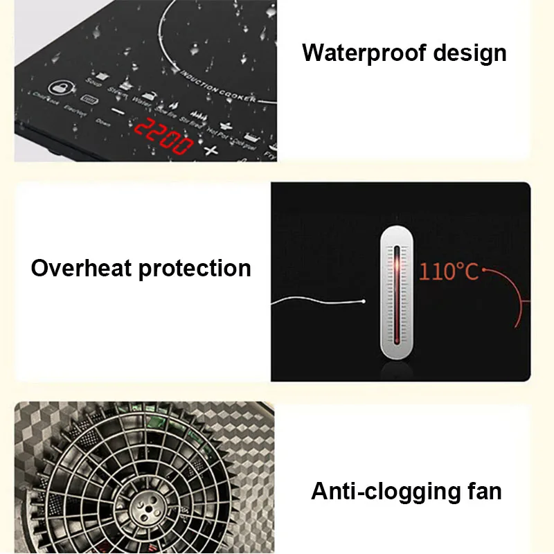 DMWD-cocina de inducción magnética eléctrica, 110V, resistente al agua, horno caliente, estufa de cocina, calentador, 2200W - Imagen 5