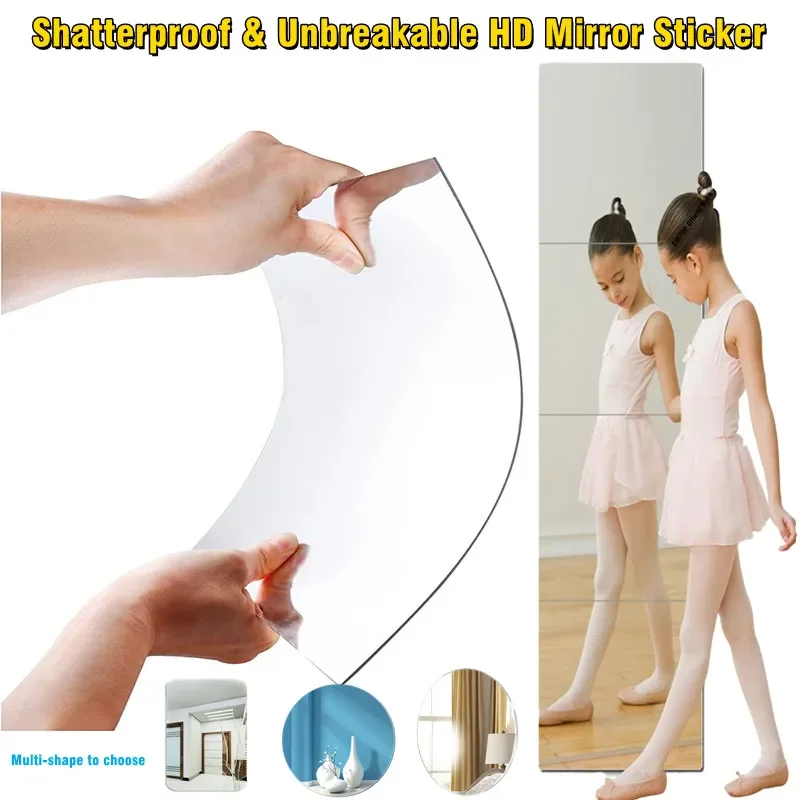 Description Picture 2 of itemHD Anti Fog Wall Mirror Sticker DIY Full Length Mirror Tiles Self Adhesive Shatterproof Non Glass Safety Mirror Sheets 2MM Thick