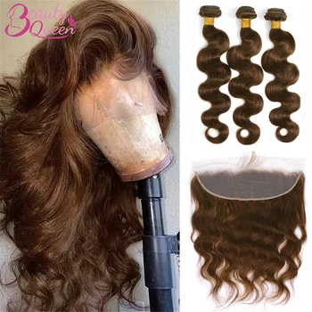 #4 Colored Body Wave Human Hair Bundles With Frontal Body Wave Hair Weaves Bundles With 13x4 Lace Frontal Bundles With Closure