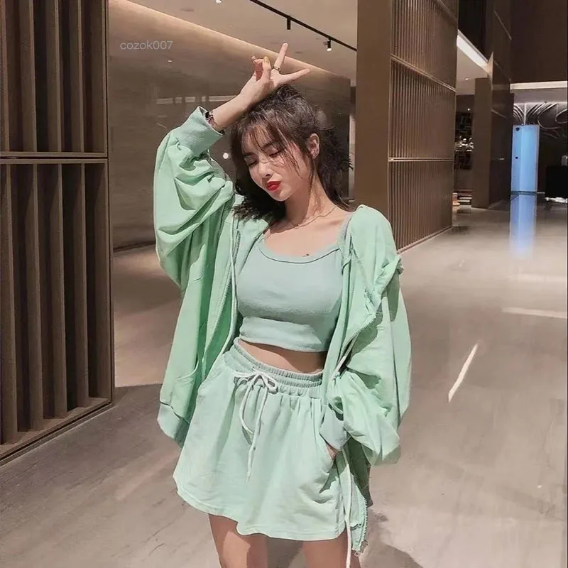 

Cozok-2023 Women'S New 4-Color Sports Suit Jacket + Vest + Shorts Fashion Casual Hong Kong Style Three-Piece Summer Suit Y2k