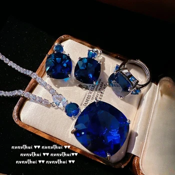2023 Luxury 925 Sterling Silver High Quality Cubic Zirconia Necklace Ring Earrings for Women Luxury Banquet Bridal Jewelry Set 1
