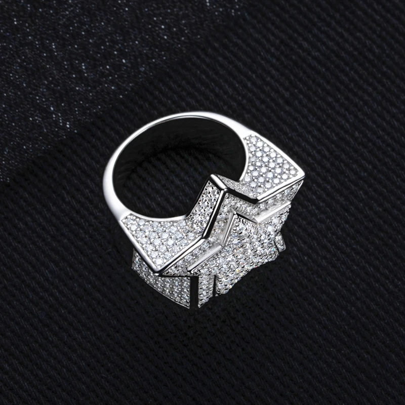 MossanRappr 5.1cttw Luxury Moissanite Pentagram Iced out Hip Hop Ring 925 Sterling Silver Heavy Metal Fashion Jewelry for Men 5