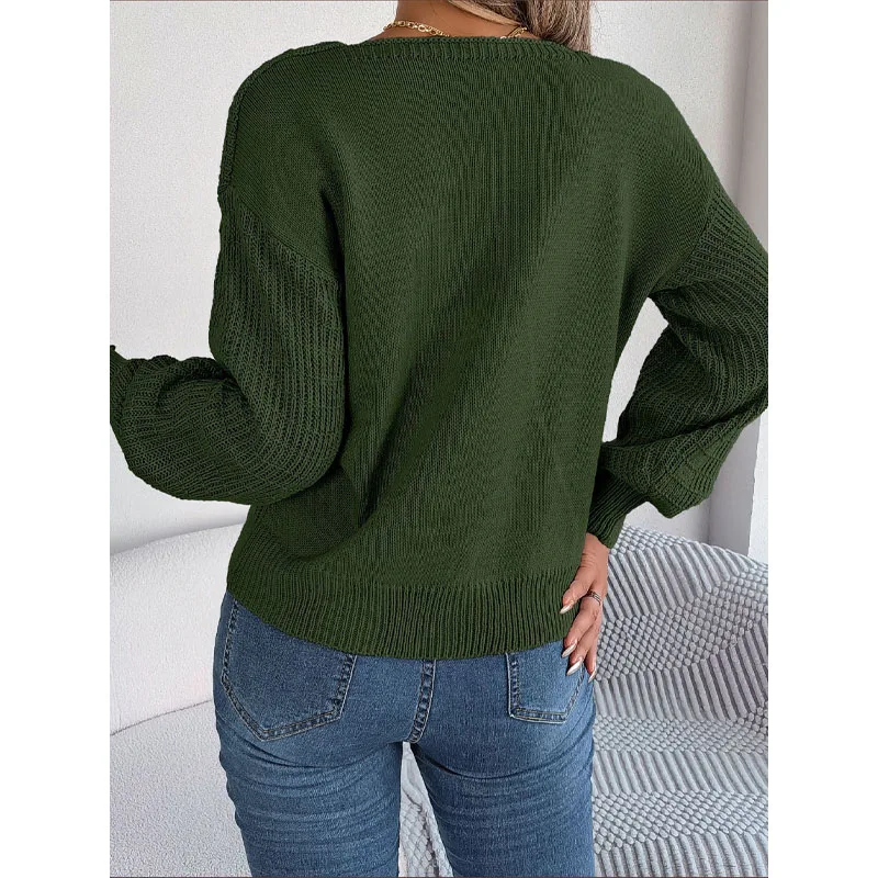 2023 Fashion New Autumn and Winter Versatile Oversize Women's Clothing Square Neck Long Sleeve Solid Color Commuting Pullover