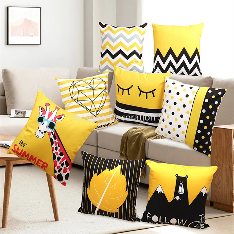 

Modern Yellow Pillowcase Decorative Trendy Geometric Print Cushion Cover Sofa Bed Pillow Chair Car Cushion Christmas Home Moda