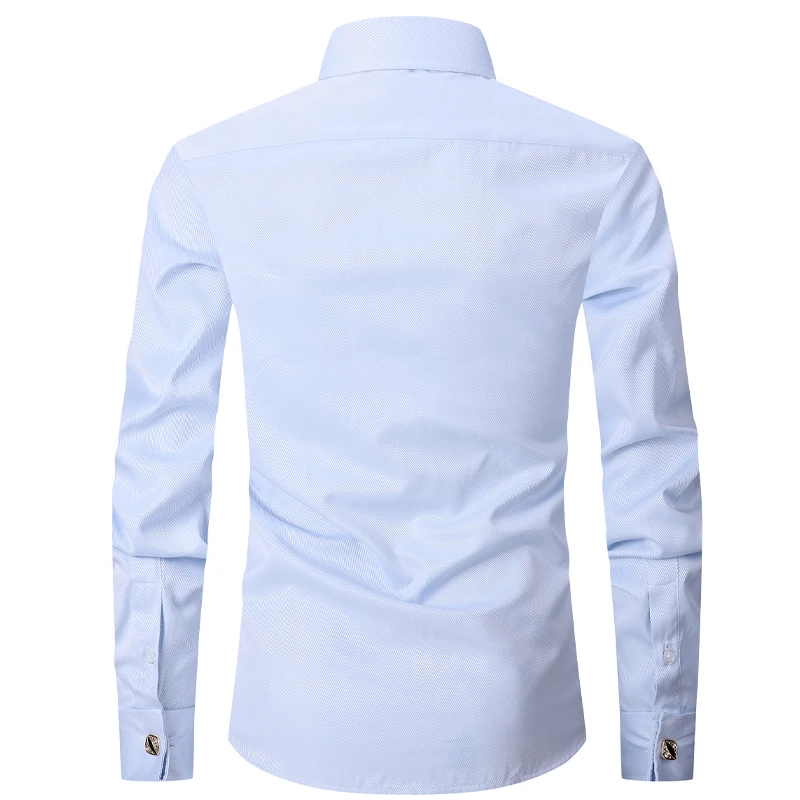 Quality Gentle Formal Mens French Cuff Dress Shirt Men Long Sleeve Solid Striped Style Men's Shirts Cufflink Include Plus Size dress shirts