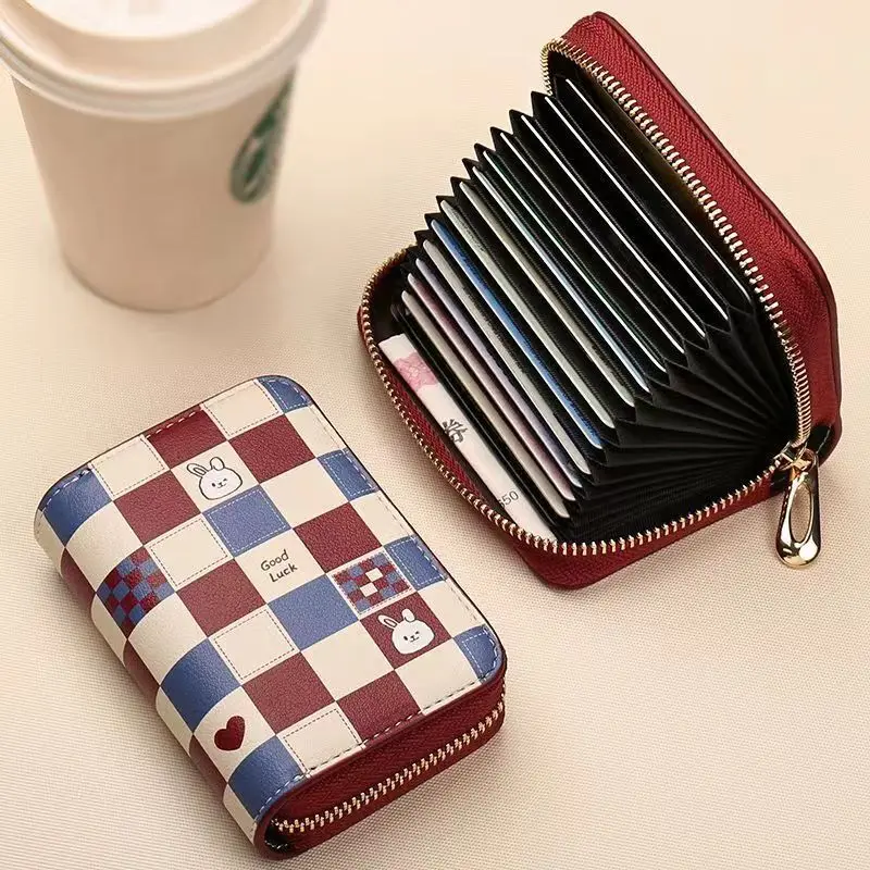 New RFID Card Bag 9/18 Cards Slots Card Wallet Checkerboard Rabbit Print Car Driver's License Storage Bag ID Credit Holder