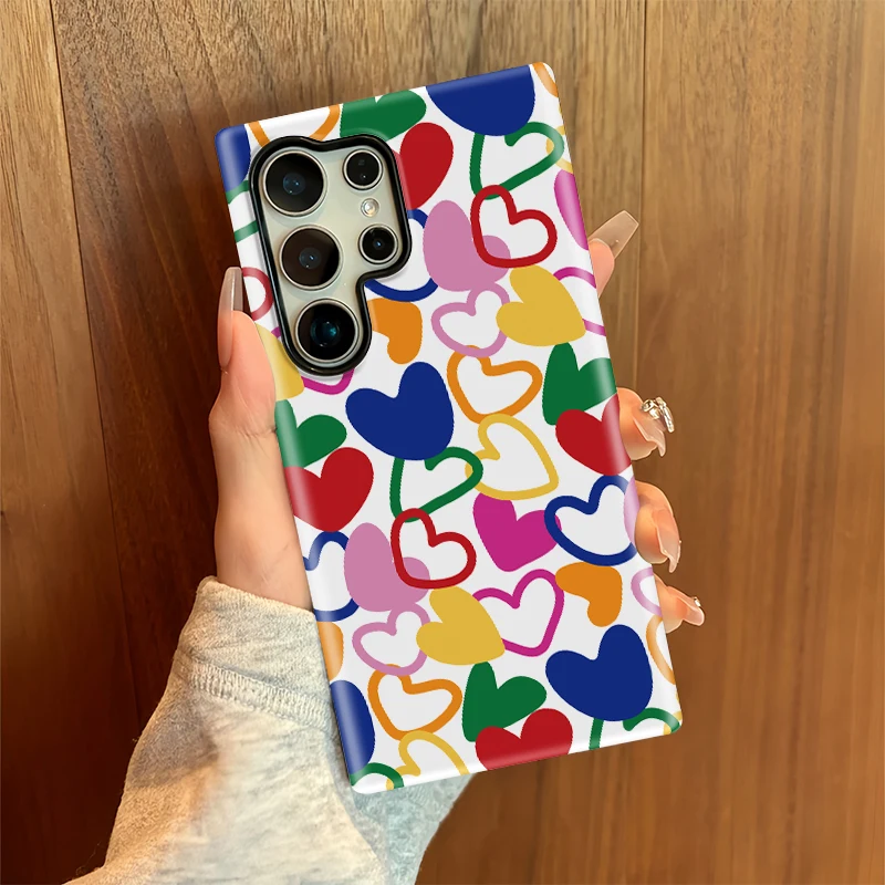 Colorful Love Heart Print Matte Phone Case