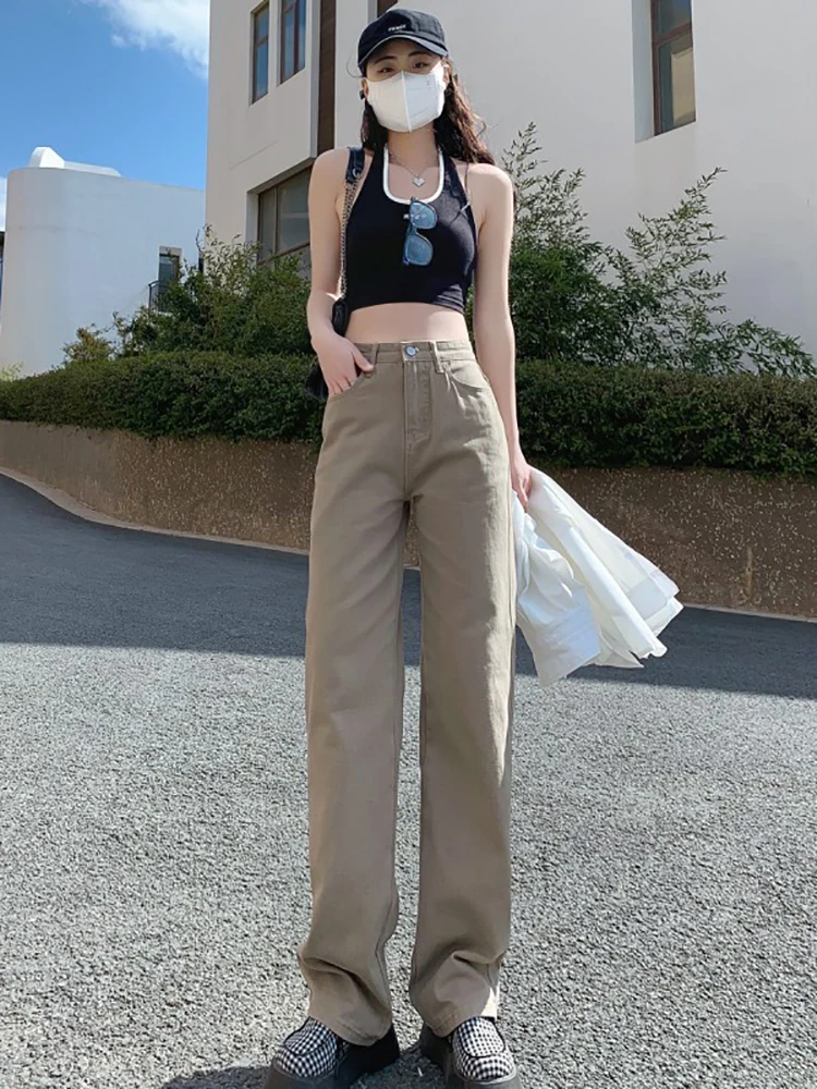 2024 Summer Women Brown Jeans High Waist Loose Straight Wide Leg Denim  Female Y2k Casual Streetwear Vintage Baggy Trouser