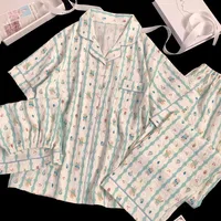New Pajamas Homewear Three-Piece Women's Summer Clouds Yarn Short-Sleeved Cartoon Cute Girls Casual Pajamas Homewear - Image 2