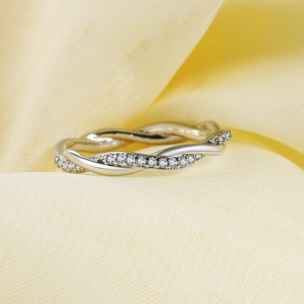 Wedding Engagement Dainty Ring For Women Thin Temperament Winding Silver Color Cubic Zirconia Fashion Gift Finger Jewelry DZR018 3