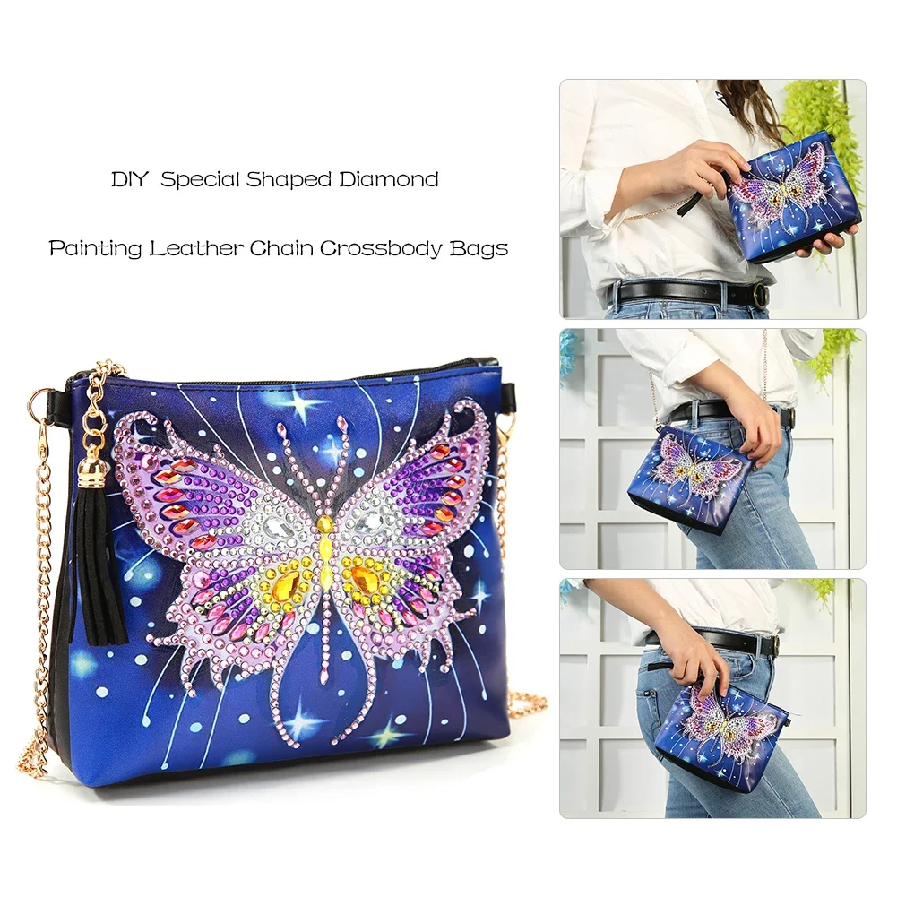 5D DIY Diamond Painting Peafowl Butterfly Flower Leather Crossbody Chain Bag Diamond Embroidery Bag Wallet Pouch Girlfriend diamond painting