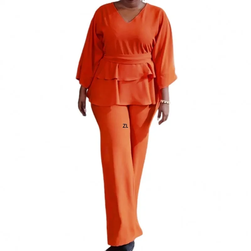 

Plus Size Women Clothing Two Piece Set African Dashiki Chiffon Tops Pants Suit 2023 Summer Fashion Ankara Outfits Vêtements