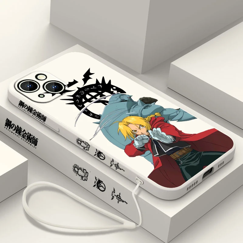 thumbnail image 1 of Funda de teléfono Fullmetal Alchemist Edward para Apple iPhone, 15, 14, 13, 12, 11 Pro Max Plus, 8, 7, SE, funda líquida con Capa de cuerda izquierda, 1 of 5