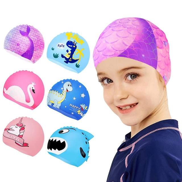 Gorro de natación de silicona con dibujos animados para niños y