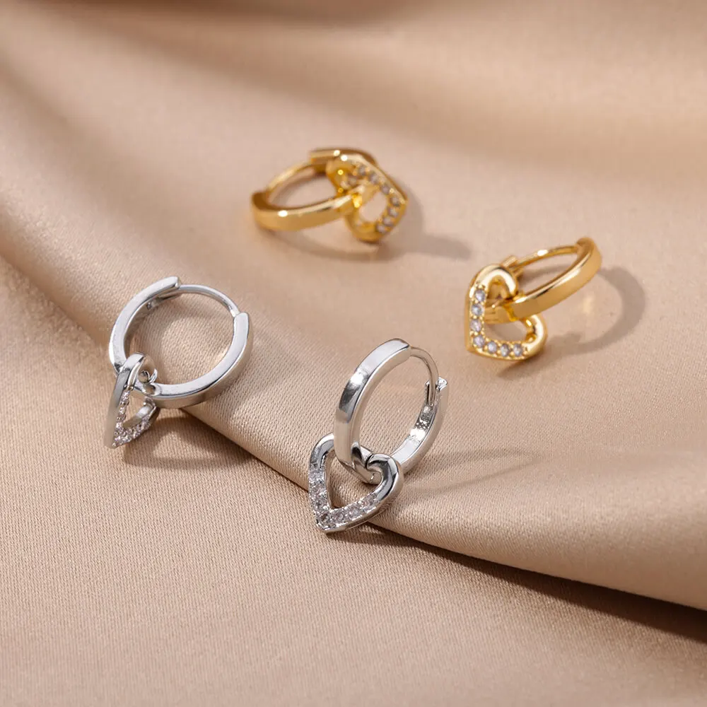 Zircon Heart Earrings Stainless Steel Gold Plated Heart Shaped Earring