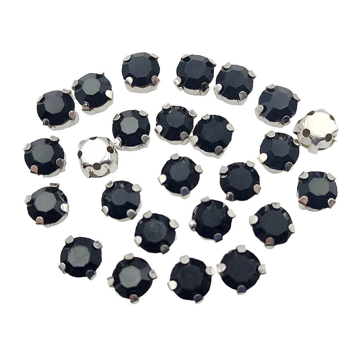 Round Glass Rhinestones with Claw Setting - Crystal Stones with Silver Metal Base