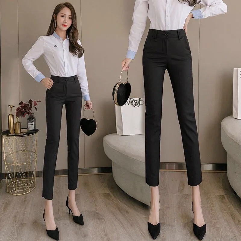 White Pants 2026 New Spring Summer High Waist Slim Stretch Pencil Pants Office Ladies Elegant Suit Pants Women Straight Trousers