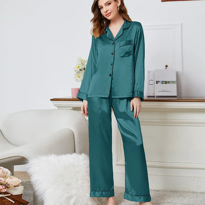 Like Silk Pajamas Set New Long Sleeve Pant Suit Female Sleepwear 2PC Nightgown For Women Spring Home Wear Loungewear Soft Pijama
