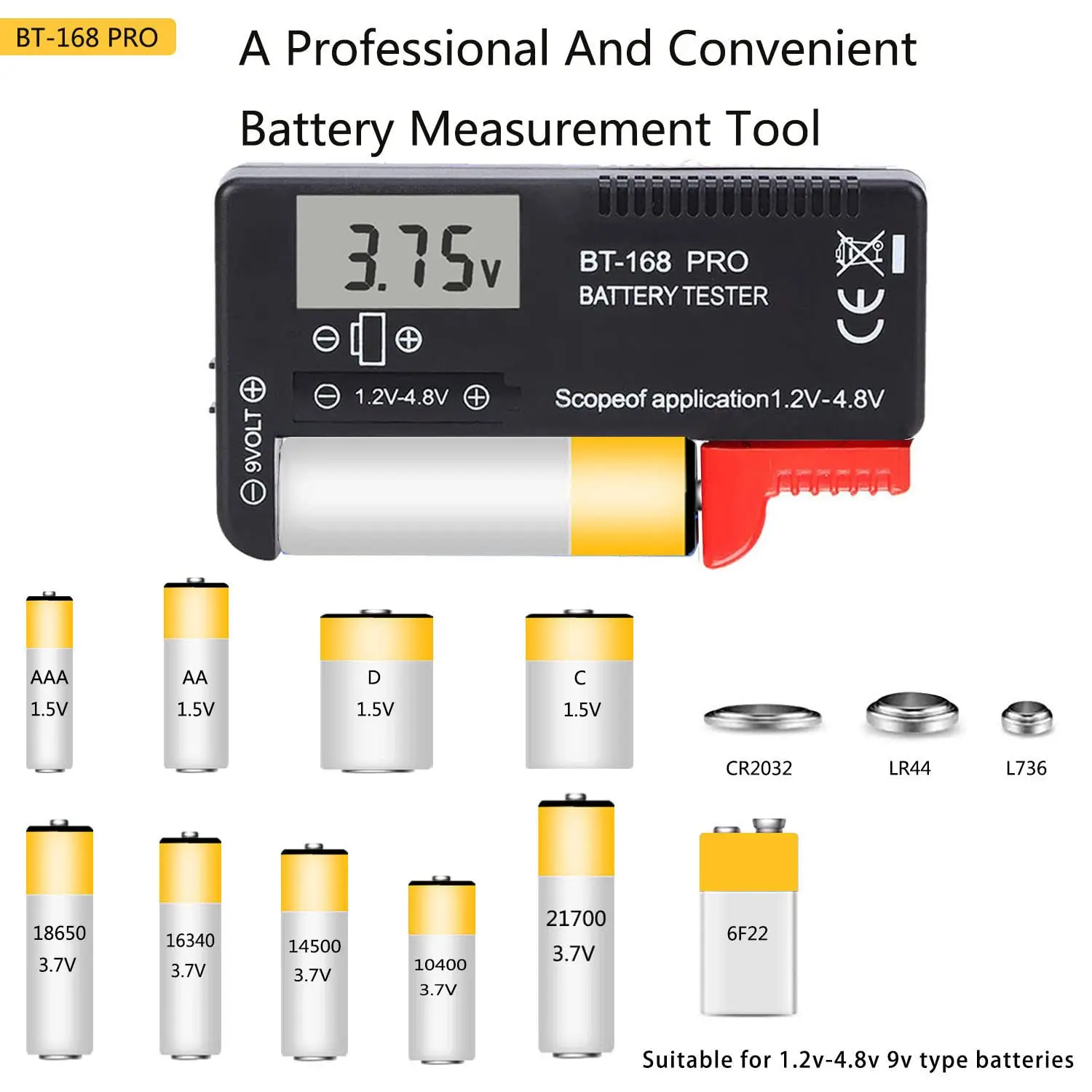 BT-168D Portable Digital Battery Tester Black Digital Battery Power Measuring Instrument The Function Tester battery tester