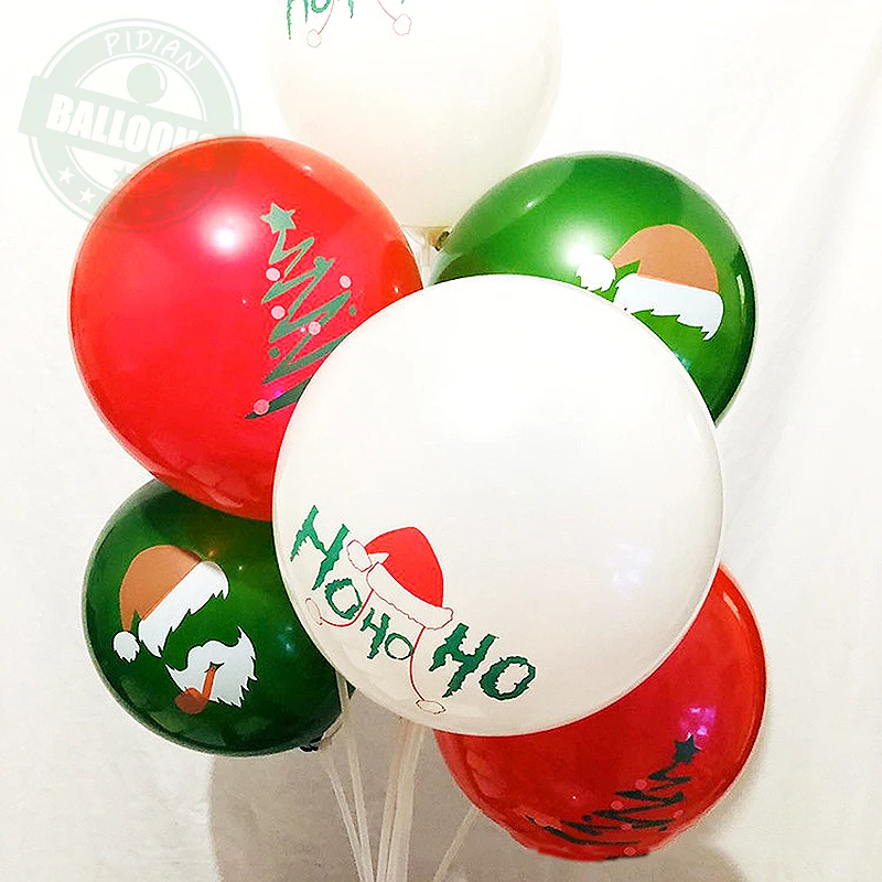 thumbnail image 1 of Globos decorativos navideños gruesos de 10 pulgadas, diseño de fiesta navideña, decoración del festival de Benue, suministros de globos de color verde oscuro y rojo, 1 of 5