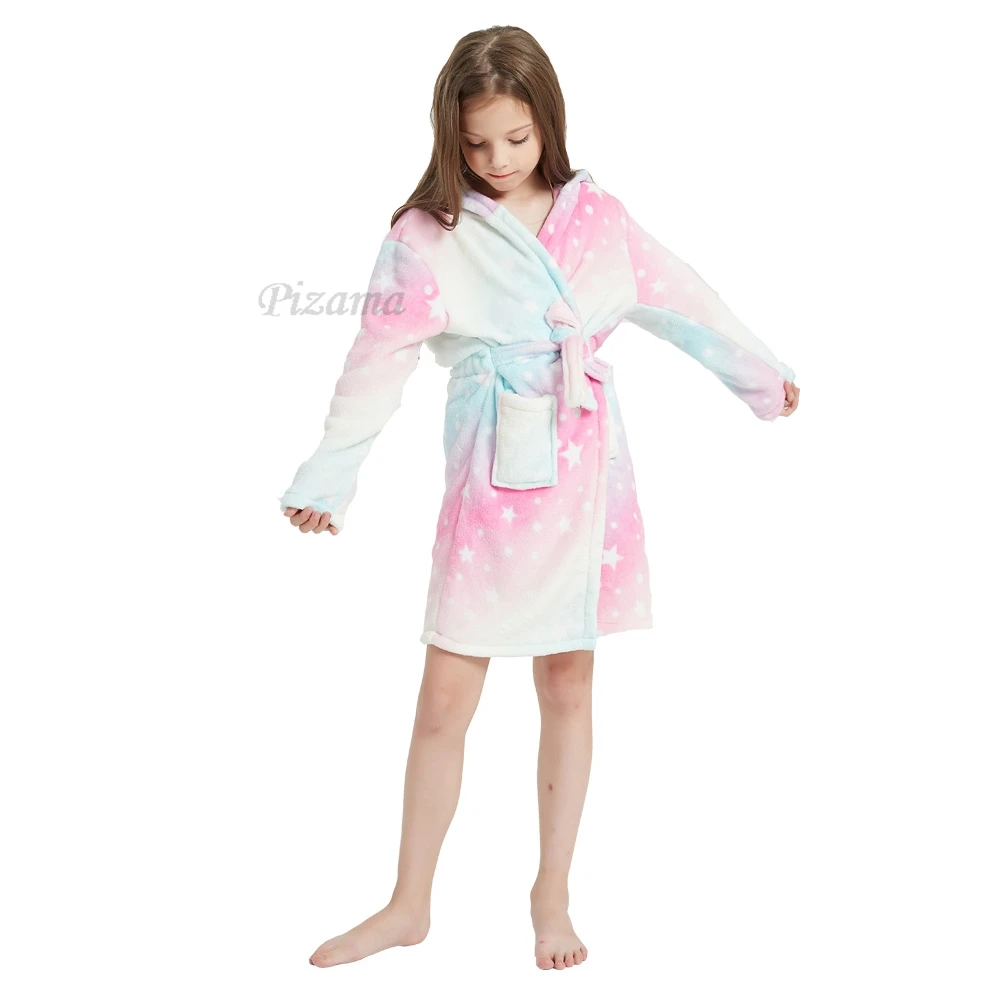 Rainbow Unicorn Bathrobe for Girls Christmas Pajamas Soft Warm Winter Bath Robes for 2-12 Years Kids Pyjamas Sleepwear Nightgown child bathrobe kids robe