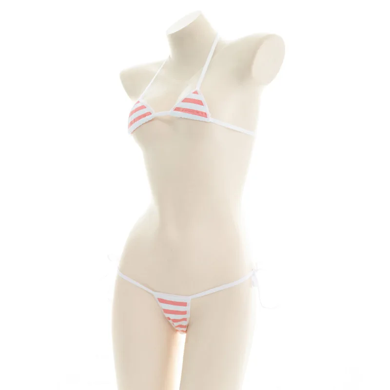 Sexy Bikini Set Women Underwear Pink Blue Stripe Cute Lingerie Micro Bikinis Swimwear Japanese Schoolgirl Anime Cosplay_voghion.com