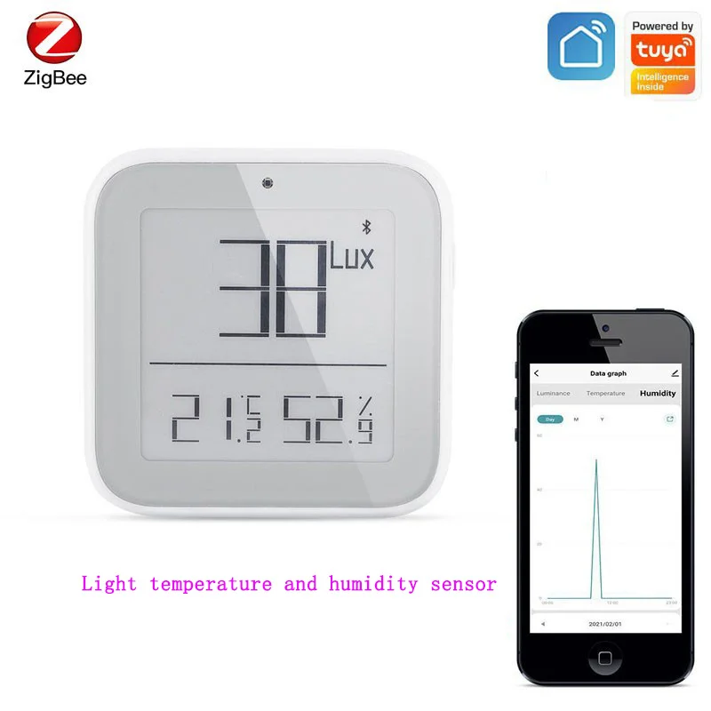 

Wireless Light Temperature and Humidity Sensor Tuya ZigBee Bluetooth App Remote Detection with Display Screen Remotely Monitor