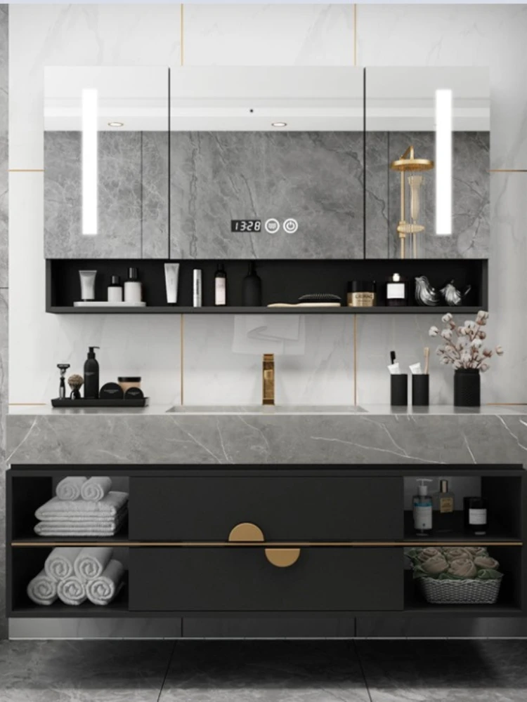 modern italy style bathroom cabinet plywood vanities with rock surface counter