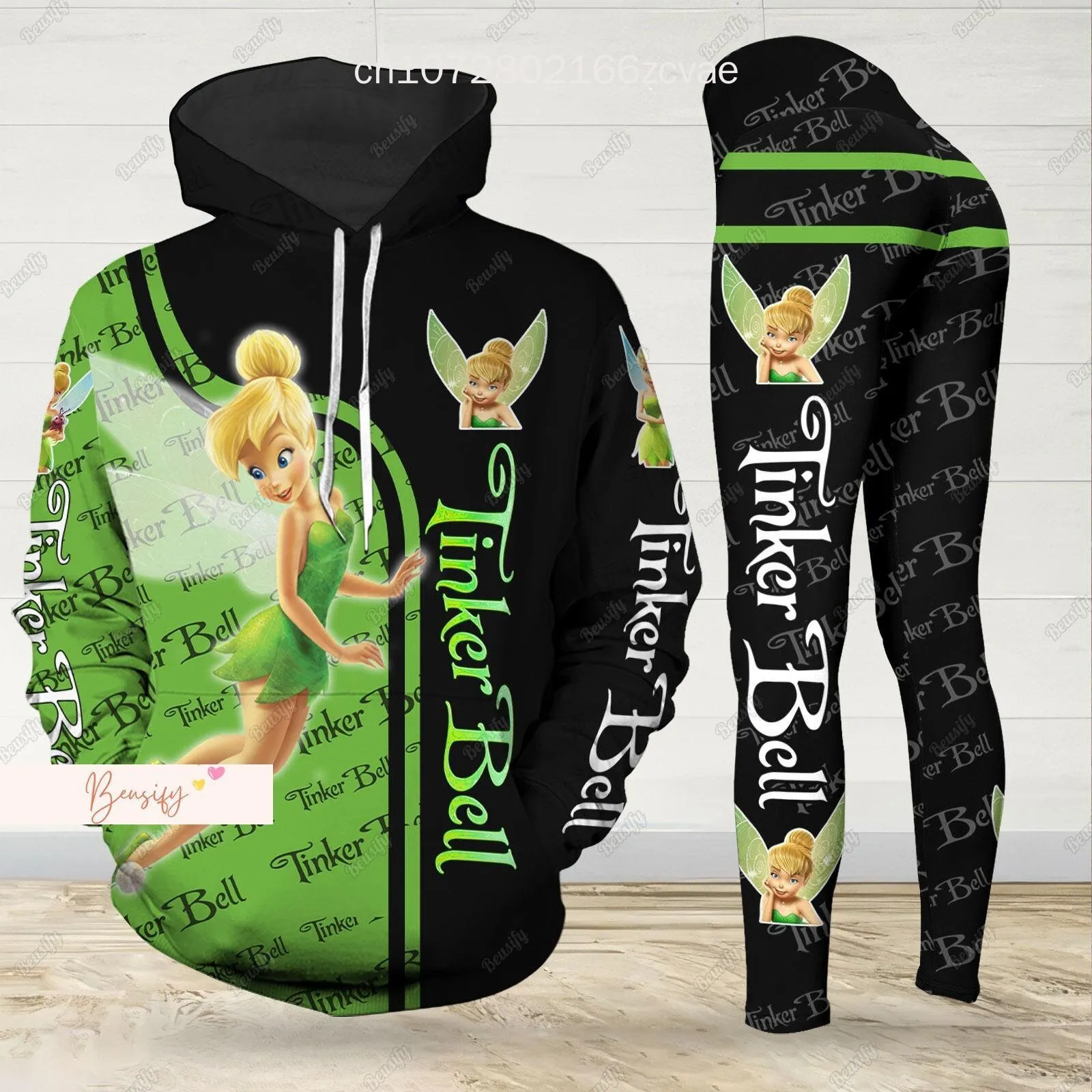 Personalized Disney Tinker Bell 3D Hoodie Women Hoodie Yoga Pants Set Disney Yoga Leggings Hoodie Fashion Sports Suit For Women 4