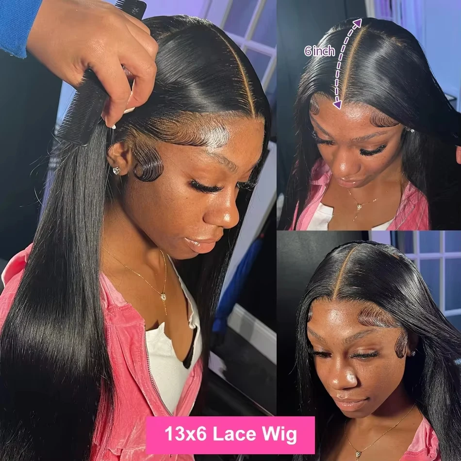 Black Straight Human Hair Wigs 13x6 Hd Lace Frontal Wig 30 34 40 Inch 13x4 Brazilian Pre Plucked Lace Front Wig For Women 4