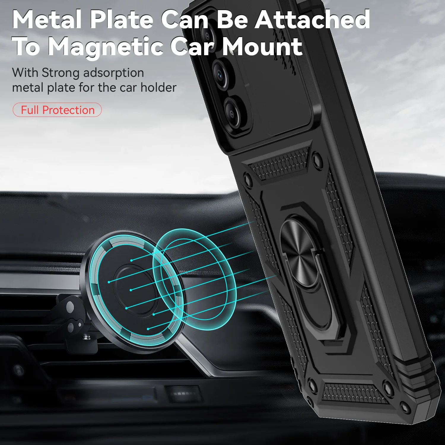 For Samsung Galaxy A15 Case Slide Camera Shockproof Armor Cases For GalaxyA15 A15 A 15 Car Magnetic Holder Ring Protect Shell
