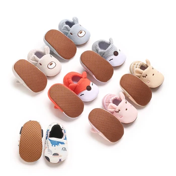 Cartoon Animal Pattern Newborn Baby Shoes Boys Girls 0-18M Slippers Soft Sole Non-slip Crib First Walker Winter Warm Booties