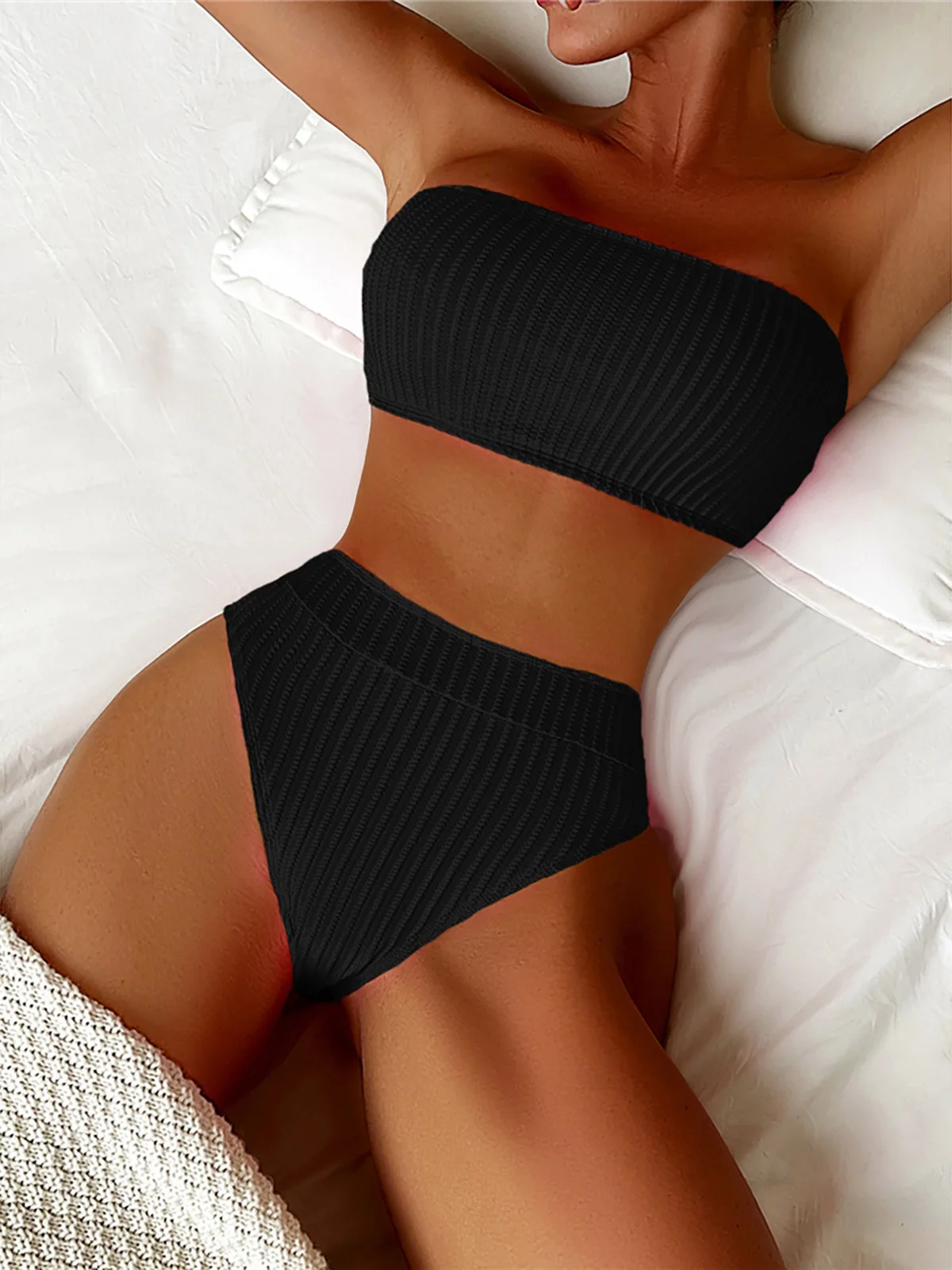 S - XL Bandeau Wrinkled Female Swimsuit High Waist Bikini Women Swimwear Two-pieces Bikini set Bather Bathing Suit Swim K5904 5