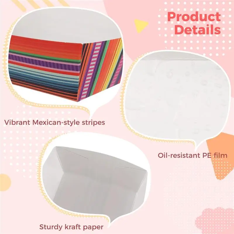 100Pcs Mexican Food Trays Disposable Snack Trays Paper Boat Holders Fiesta Party Favors Cinco De Mayo Supplies Food Serving Tray