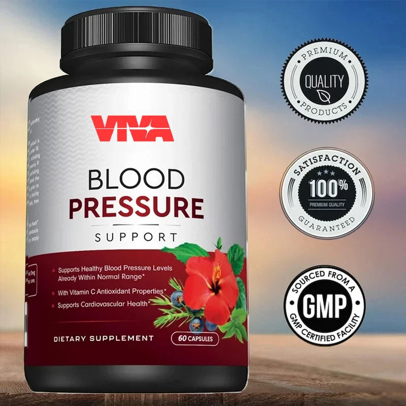 High quality blood pressure support supplement, cardiovascular and heart health, garlic, hawthorn, and hibiscus 60 capsules