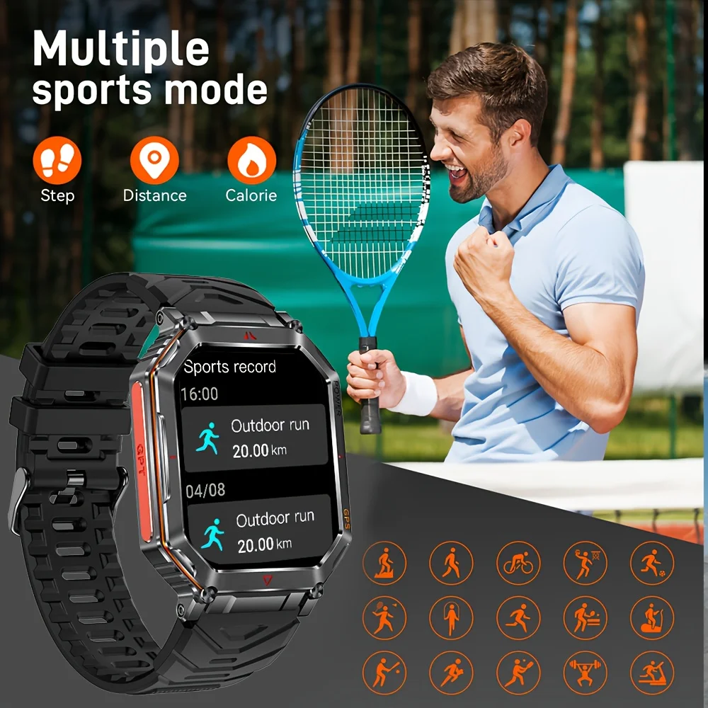 2026 New Men GPS Sports Smart Watch 2.01'' AMOLED Compass Heart Rate 400mAh Battery Bluetooth Call 10ATM Waterproof Smartwatch 4
