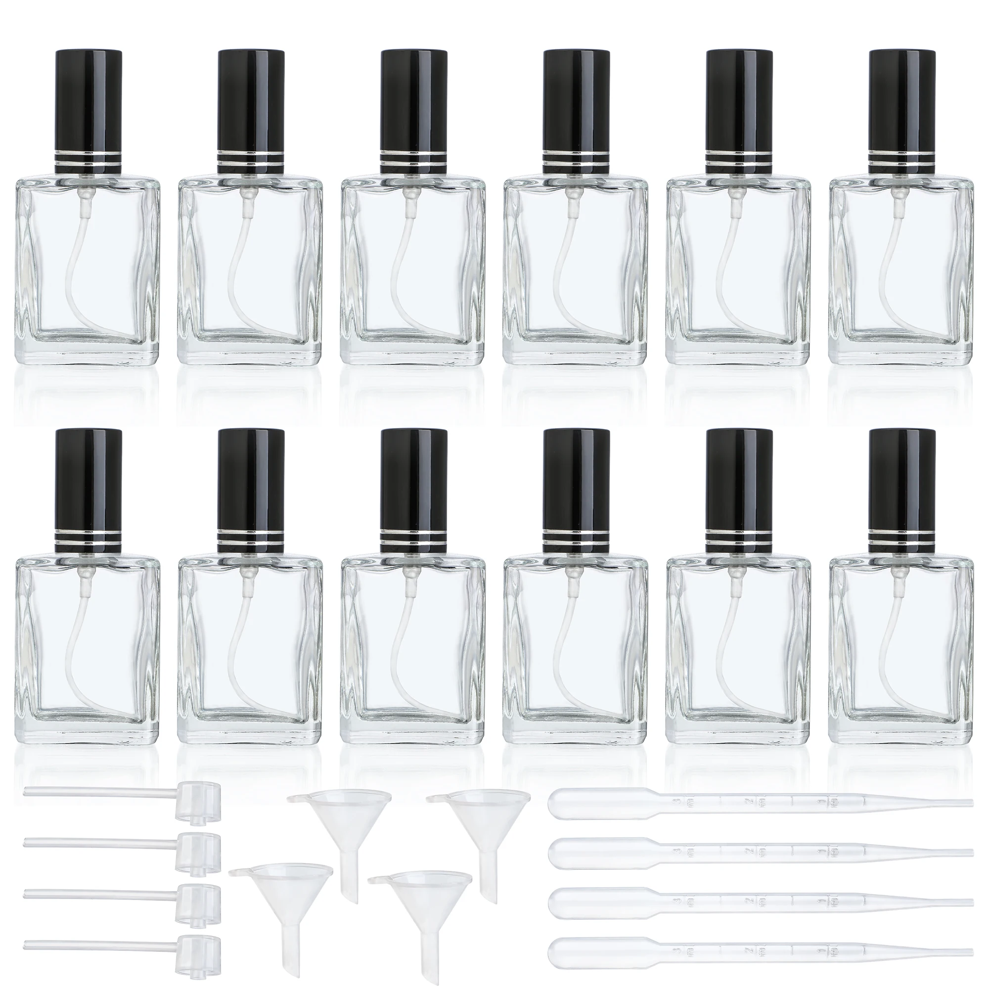 

H&D 12pcs Clear Refillable Perfume Bottle 15ml Portable Square Empty Glass Perfume Atomizer Bottle For Travel