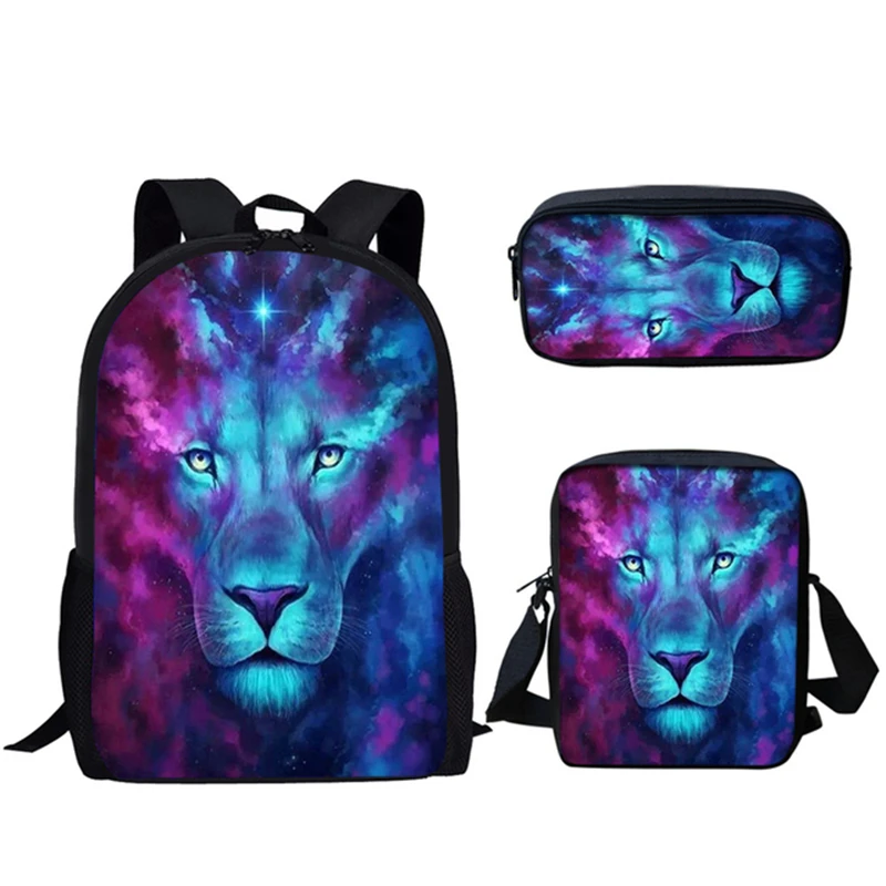 Classic Tiger Lion leopard Bear 3D Print 3pcs/Set pupil School Bags Laptop Daypack Backpack Inclined shoulder bag Pencil Case