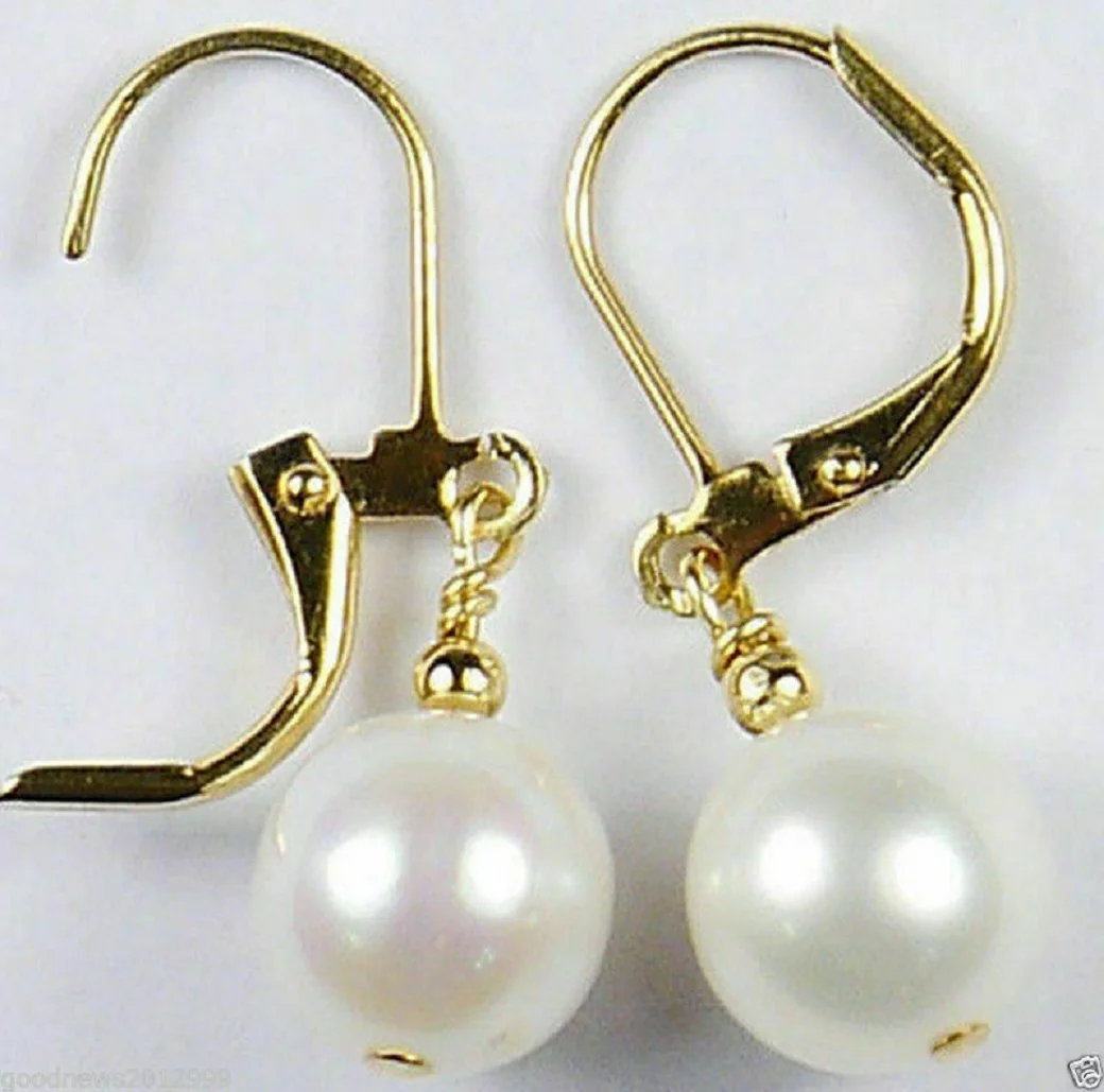 

PERFECT AAAA 9-10mm SOUTH SEA WHITE PEARL EARRINGS 14Kp GOLD